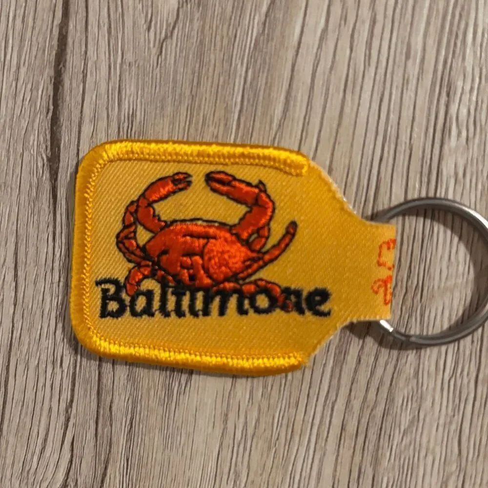 Baltimore MD Crab WBIC Radio 1981 yellow cloth embroidered keychain vintage